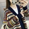 Plus-size Jacket Female Spring and Fall Striped Versatile Casual Knitted Cardigan Comfortable Elastic Loose Jacket