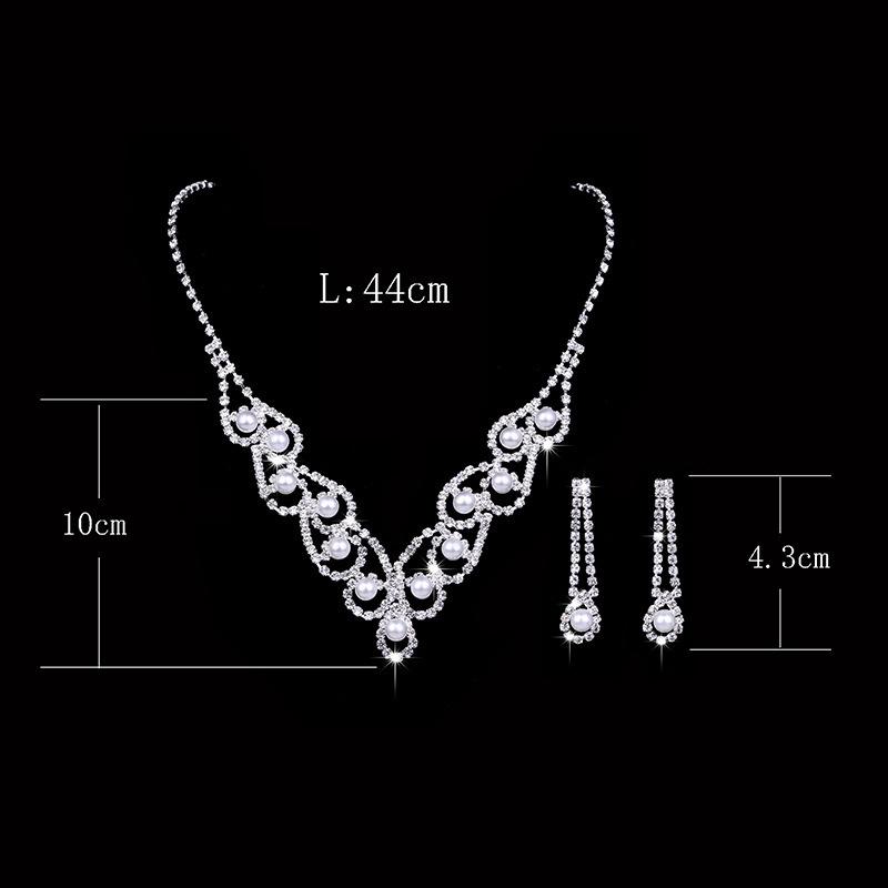 Lace Pearl Necklace Jewelry, Bridal Wedding Jewelry V-Neck Collarbone Chain Earrings Set