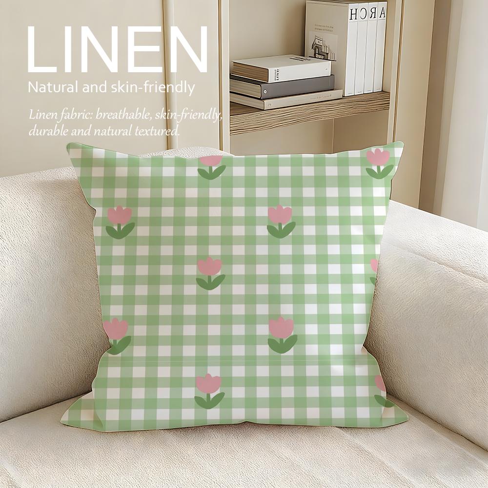 Small Floral Plaid Cushion Cover Linen Decorative Pillowcase Set Pcs X X X Breathable Washable Sofa Cushion Cover
