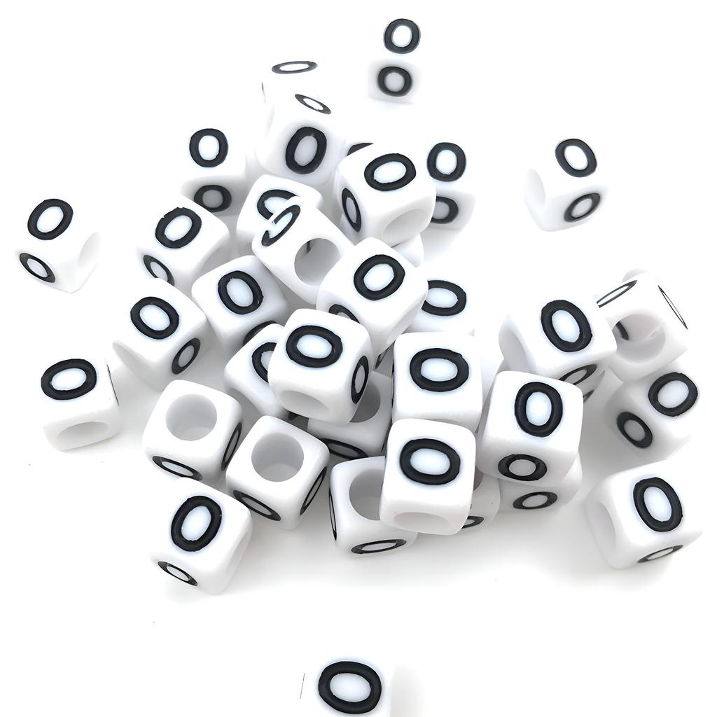 6x6mm Black Letter Beads On White Acrylic Squares for DIY Jewelry and Creative Accessories
