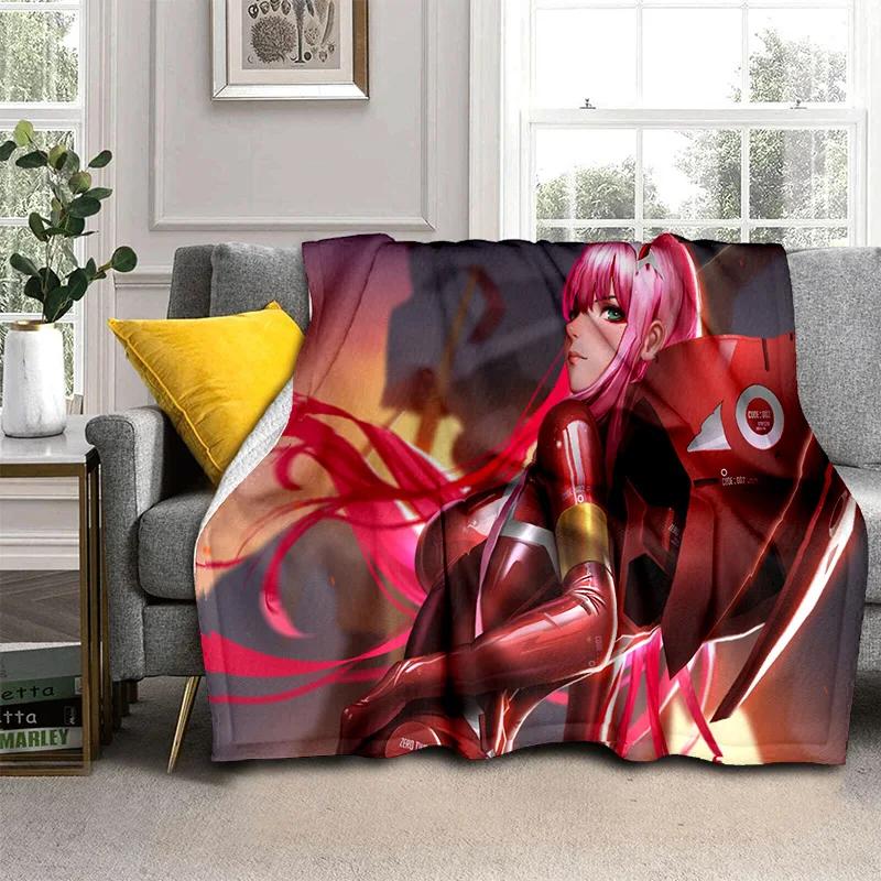 DARLING in The FRANXX Cartoon Zero Two Sexy dívčí deka, měkká přikrývka pro domácí ložnici Pohovka Pikniková deka pro děti