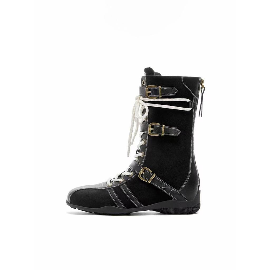 Han Shi Retro Leder Boxstiefel Damen Herbst 2025 Neue Britische Martin Stiefel Dicksohlige Deutsche Trainings Mittelstiefel