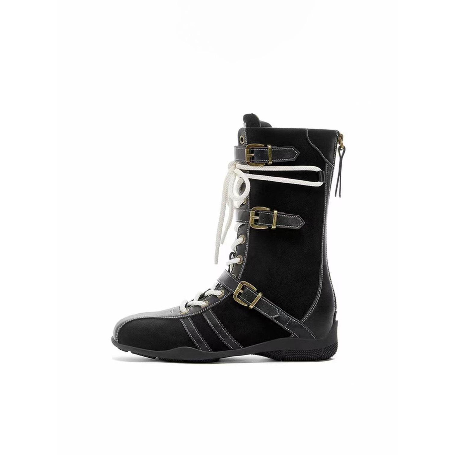 

Han Shi retro leather boxing boots women s autumn 2025 new British Martin boots thick-soled German training medium boots 40