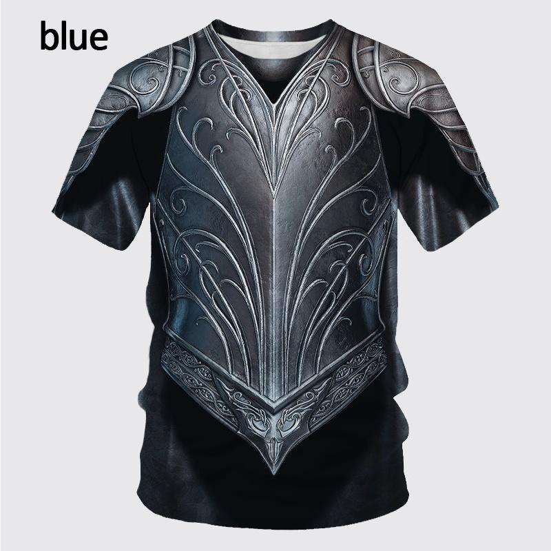 New Medieval Armor 3D Print T Shirt Men's Casual Funny Round Neck Short-sleeved T-shirt