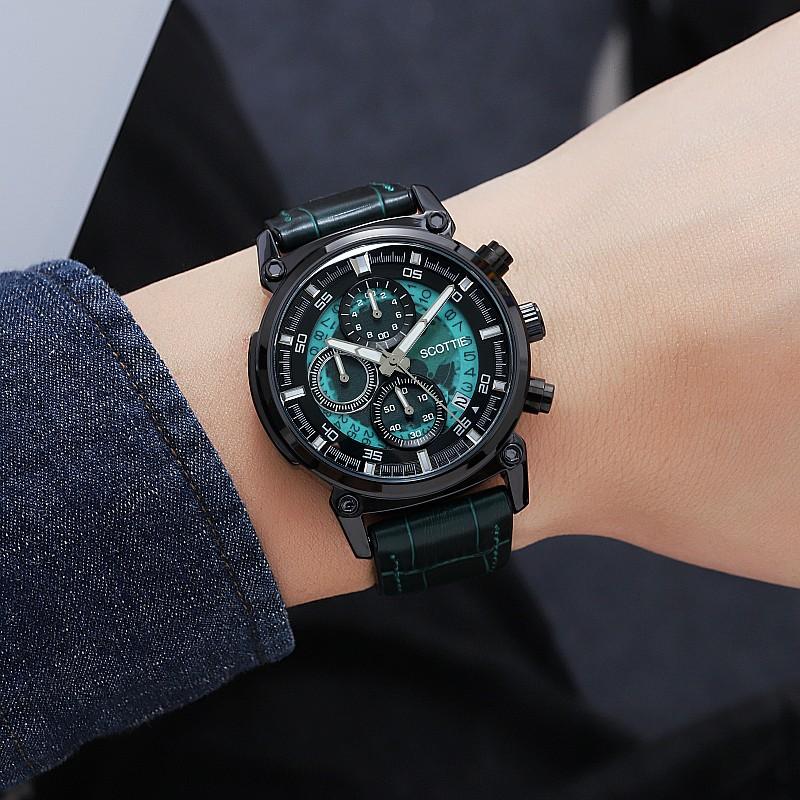 Fashion Large Dial, Personalized Domineering Watch, Men'S Belt Temperament, Three-Eye Multi-Functional Men'S Watch