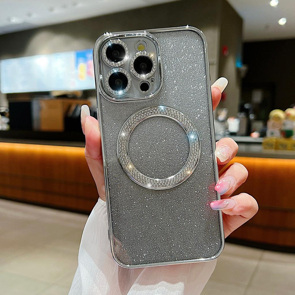 For iPhone 14 Pro Magnetic Case Shockproof TPU + PC Phone Cover with Gradient Glitter