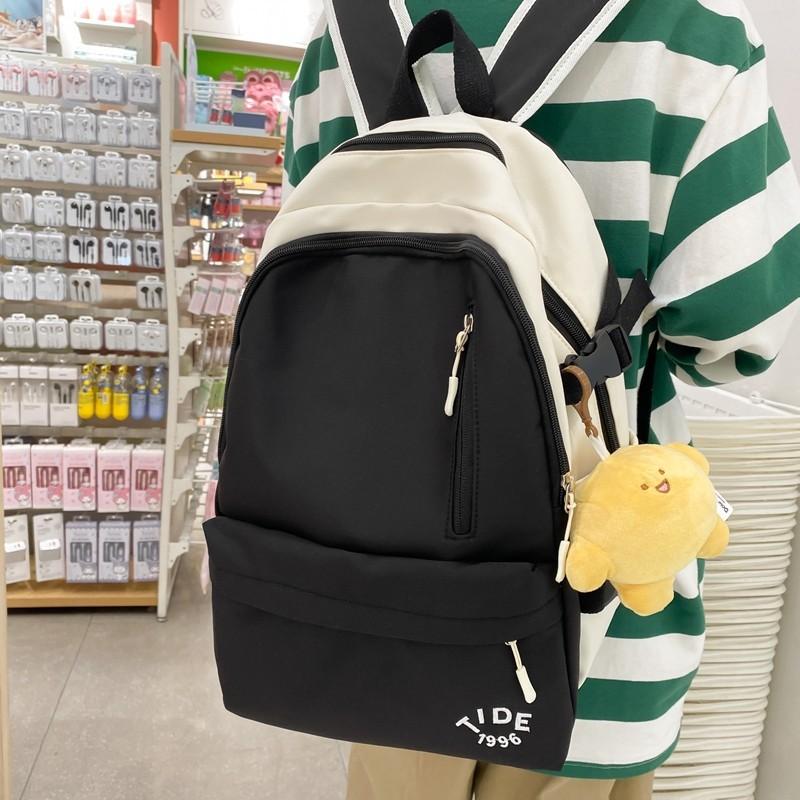 College style ins color matching letter student schoolbag Korean version large-capacity simple backpack