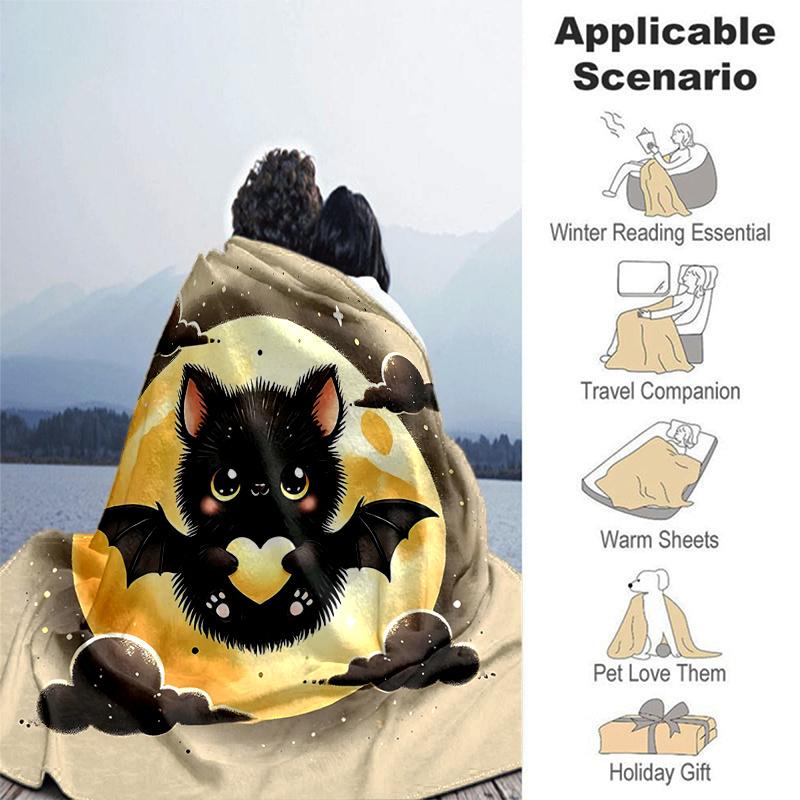 1pc Bat Cute Cartoon Design Design Blanket  Seasonal Home Decorative Throw for Room, Gift Idea, Living Room, Travel, Camping, Car Blankets