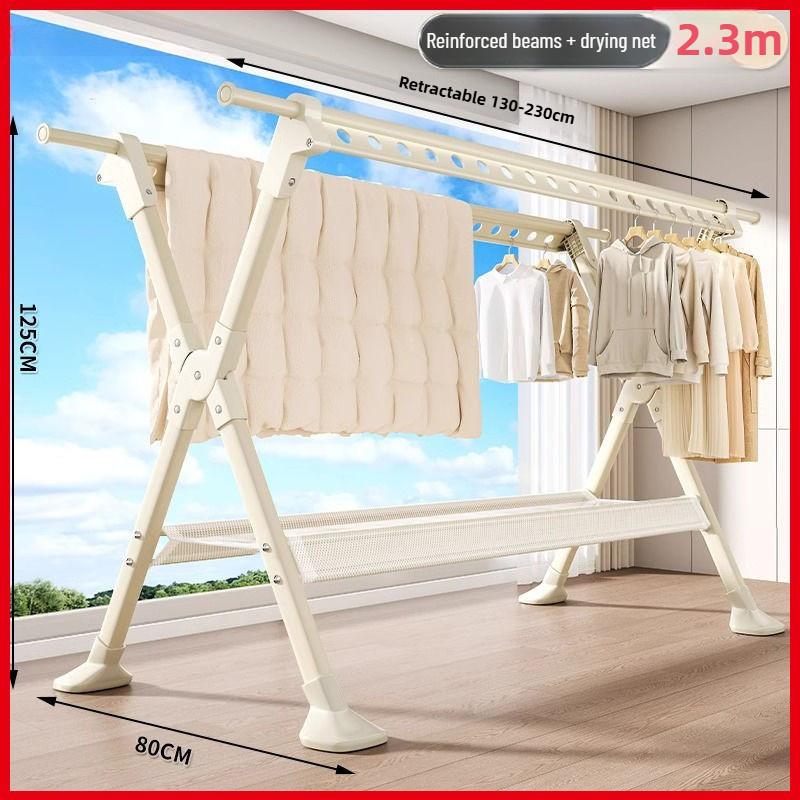 Thickened Aluminum Waterproof Clothes Drying Rod Balcony Retractable Clothes Hanger Household Floor-standing Clothes Drying Rack