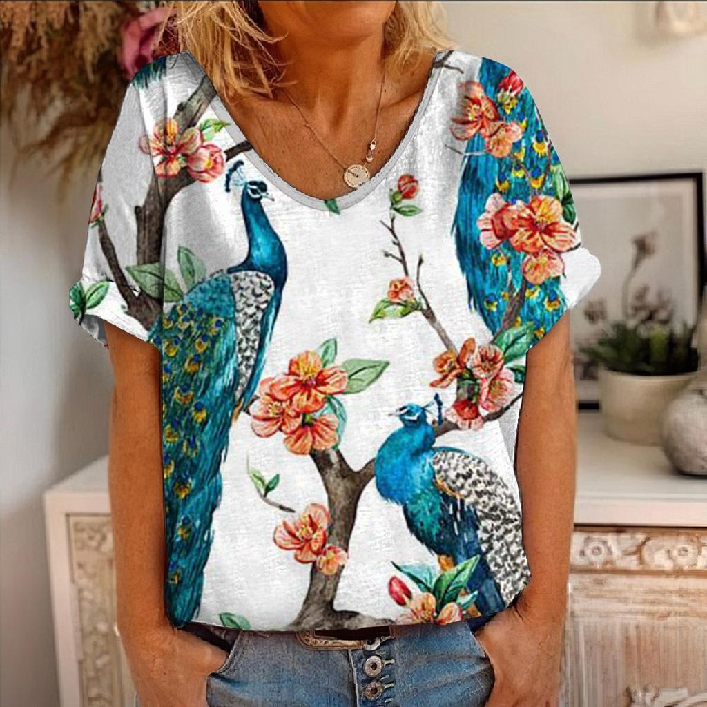 Summer Women's Short Sleeved New Flower Animal Painting 3D Printed Short Sleeved T-shirt