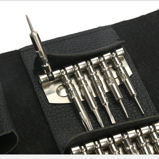 25-in-1 Portable Combination Screwdriver Set with Leather Pouch for Mobile Phone and Computer Repair