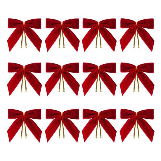 12/24Pcs Red Small Velvet Christmas Bows DIY Gift Wrapping Crafts Red Christmas Bowknot Wedding Party Decoration