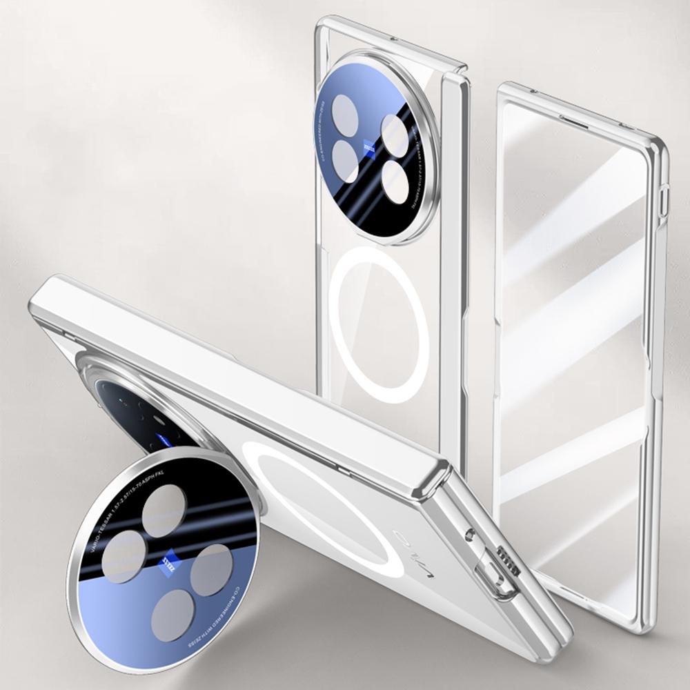For vivo X Fold5 5G Magnetic Case PC+Acrylic Phone Cover with HD Tempered Glass Film,Lens Kickstand
