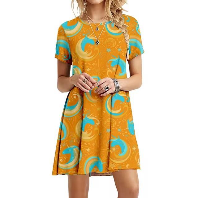 Vacation Short Sleeve T-Shirt Dress Women 3D Print Loose Plus Size Beach Dresses
