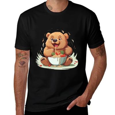 Bear Eating Pasta Tshirt T Shirts For Unisex Pack Cotton Tshirt