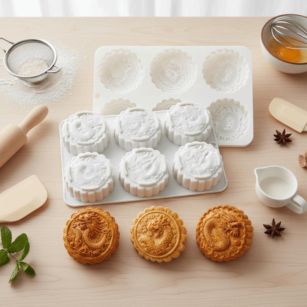 6 Cavities Auspicious Clouds Mooncake Mold Silicone Mung Bean Cake Mold Candle