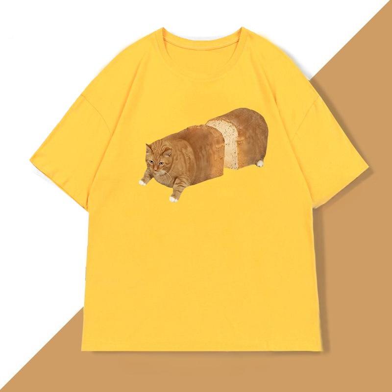 

Cat Bread Loaf Funny Graphic T Shirts Printed Cotton Short Sleeve Tshirt Fashion Summer Round Collar Top Tees Women Clothing 4XL