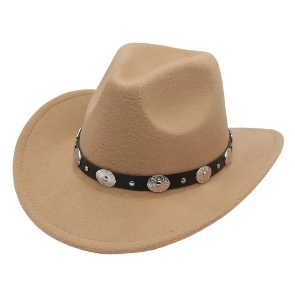 Women Men Western Cowboy Hats Felt Hat Fedora with Upturned Brim and Faux Silver Accents Wide Brim Fedoras Hat Ethnic Style
