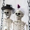 Halloween Hanging Swinging Skeleton Couple & Doll Girl Creepy Grim Reaper with Sound & Light Up Eyes Haunted House Decorations