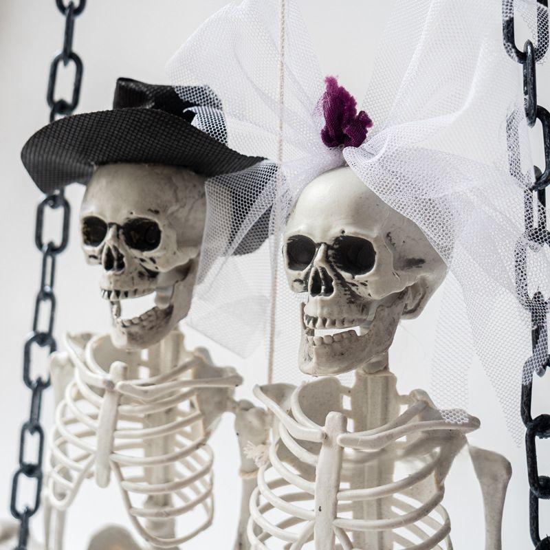 Halloween Hanging Swinging Skeleton Couple & Doll Girl Creepy Grim Reaper with Sound & Light Up Eyes Haunted House Decorations