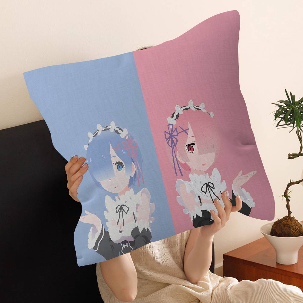 Anime Re Zero Cushion Cover Inches Farmhouse Decor Home Throw Pillow Covers for Couch Decorations