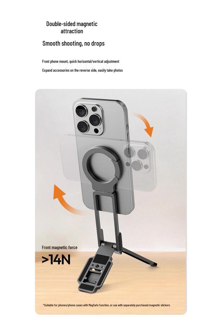 Magnetic Travel Phone Holder: Portable, Foldable, Rotatable, Extendable for Climbing, High-Speed Rail, Gym, Kitchen, Storage, Selfie Stick