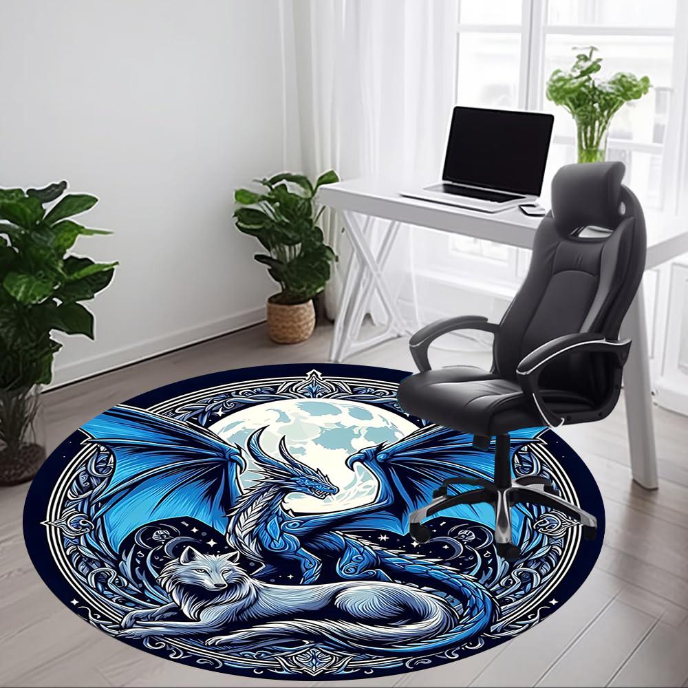 1pc Dragon Wolf Office Round Area Rug, Under Office Chairs Bedroom Living Room Home Decor, Room Deco, Available In Various Sizes