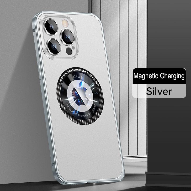 Latest Style Magnetic Wireless Charging Aluminum Metal Case For iPhone 16 15 14 13 12 Pro Max Lens Glass Film Hard PC Back Cover
