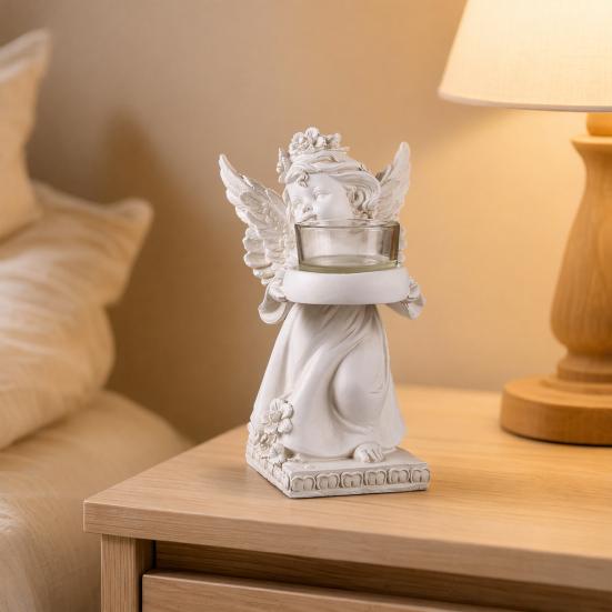 yangyizhi Little Angel Candle Holder, Resin Decorative Guardian Tea Light Retro Cherub Sculpture for Home Church Wedding Decor