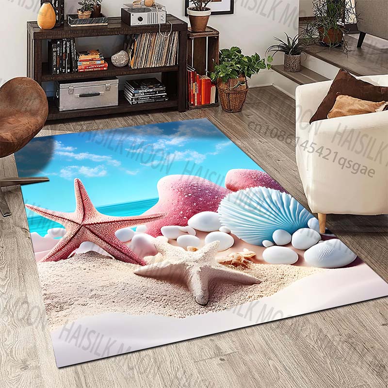 Starfish shells beach landscape Carpet for Living Room Bedroom Bedside Floor Mat Cloakroom Children Playing Mat Area Rug
