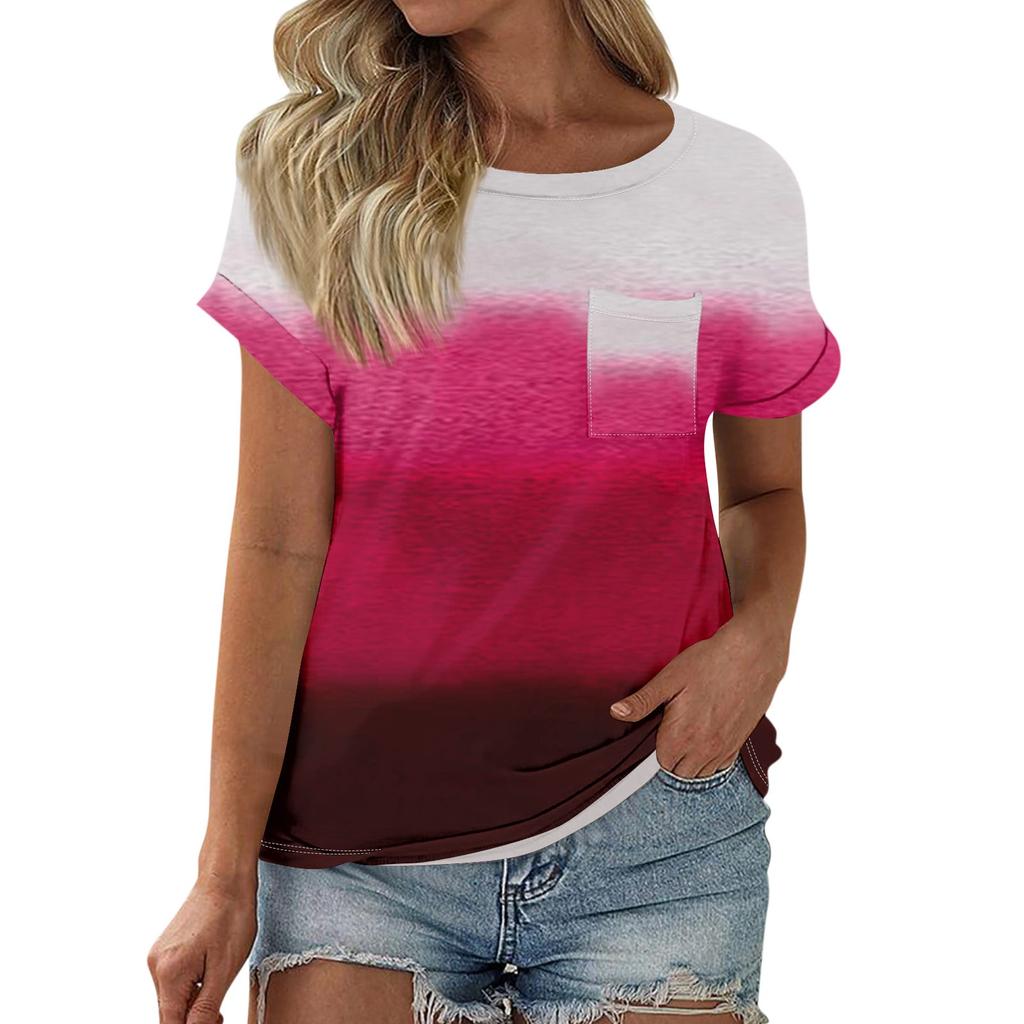 Women's T Shirt Tee Printed Short Sleeve Pocket Daily Weekend Fashion Basic Round Neck Regular Top