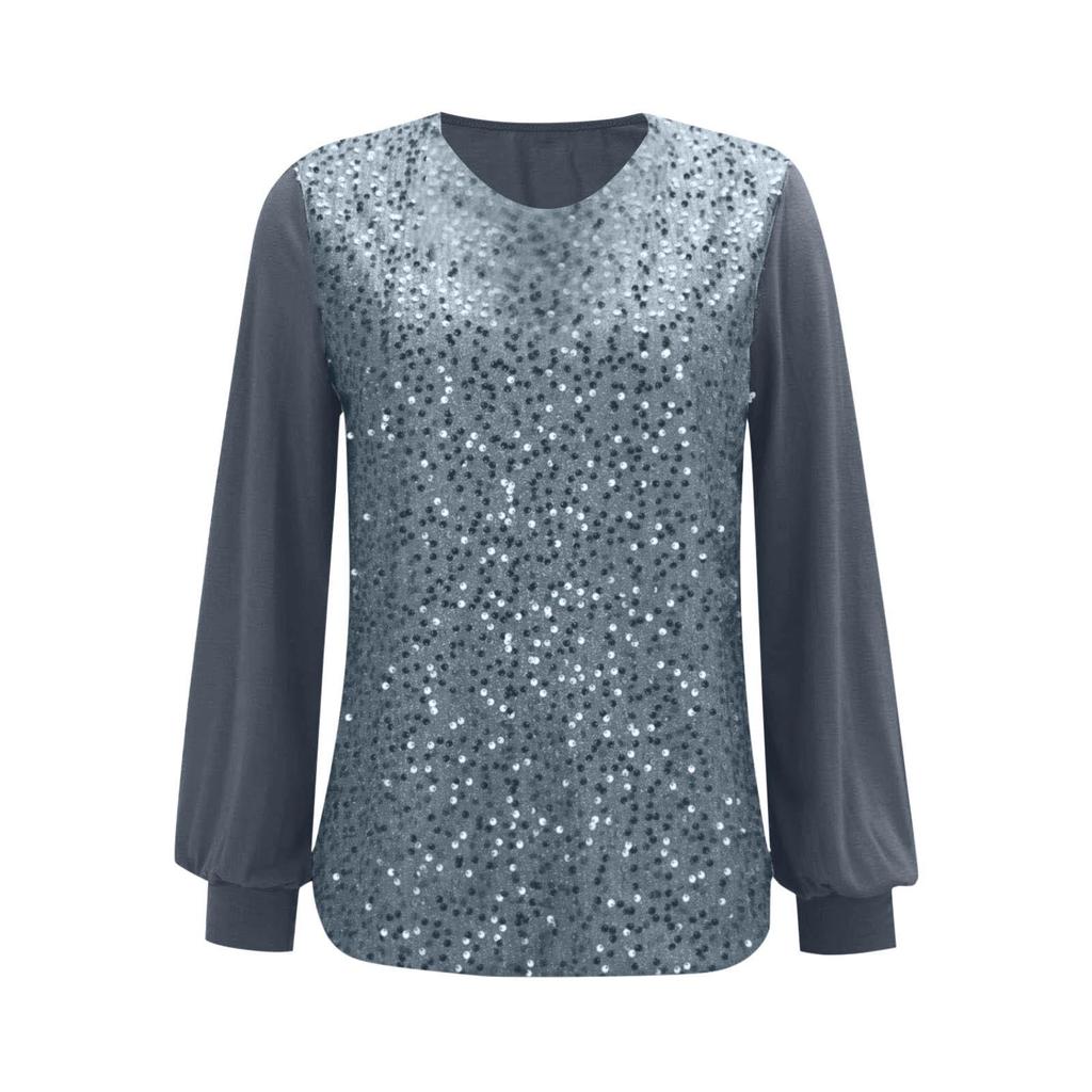 2025 European & American Women's Casual Sequin Round Neck Long Sleeve Pullover