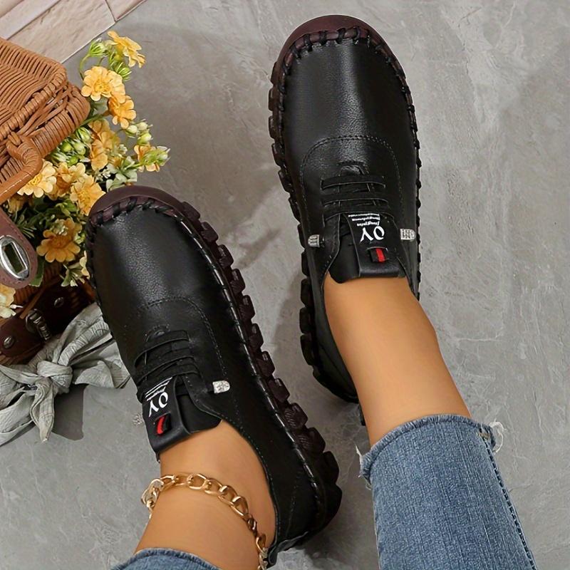 Handmade Women's Casual Sports Shoes, Lightweight and Suitable for All Seasons with Solid Color Lace Up Shoes, Round Toe and Comfortable PU Sole