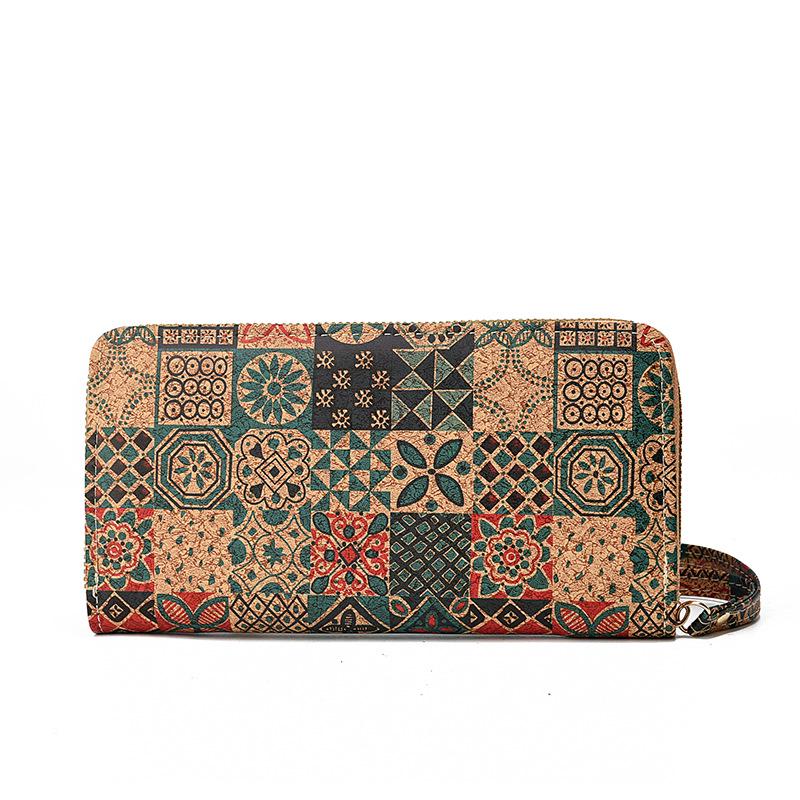 Cross-Mirror PU Cork Grain Long Zipper Wallet and Mobile Phone Bag