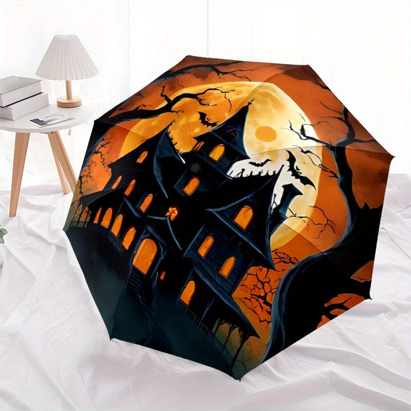 1pc Haunted House Moonlit Night Automatic Umbrella High Quality Canopy, Portable Folding Umbrella with, Ideal Gift for - Travel, Everyday, Formal Even
