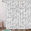 1Pc Light Gray Leaf Pattern Shower Curtain, Polyester Fabric, Machine Washable, With Hooks, Suitable For Bathroom Dcor.