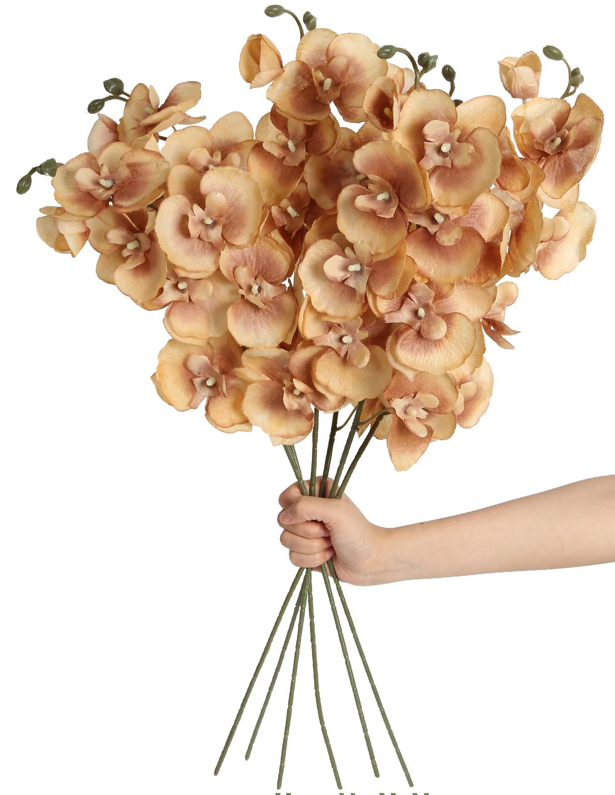 

6 шт. искусственный цветок фаленопсис 26,7 дюймов длинный стебель нетканый материал европейский реквизит для фотографий обеденный стол свадьба украшение для дома на открытом воздухе света кофе