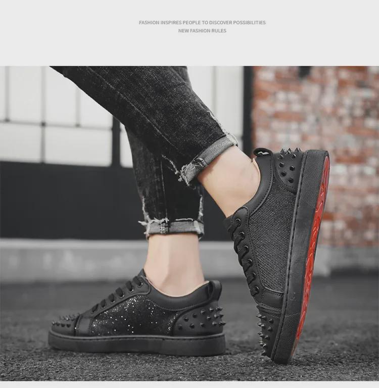 Cross-Border European Men's Rivet Sneakers - Versatile Red Bottom Trend for Spring & Autumn