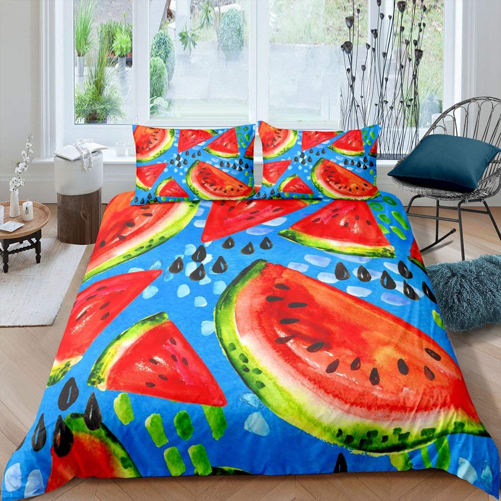 Watermelon Duvet Cover Set Kids Boys Girls Delicious Fruit Print Bedding Set Comforter Cover Cool Summer Room Decoration 3Pcs
