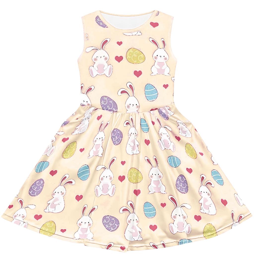 Children's Fashionable Comfortable Sleeveless Easter Print Casual Dress