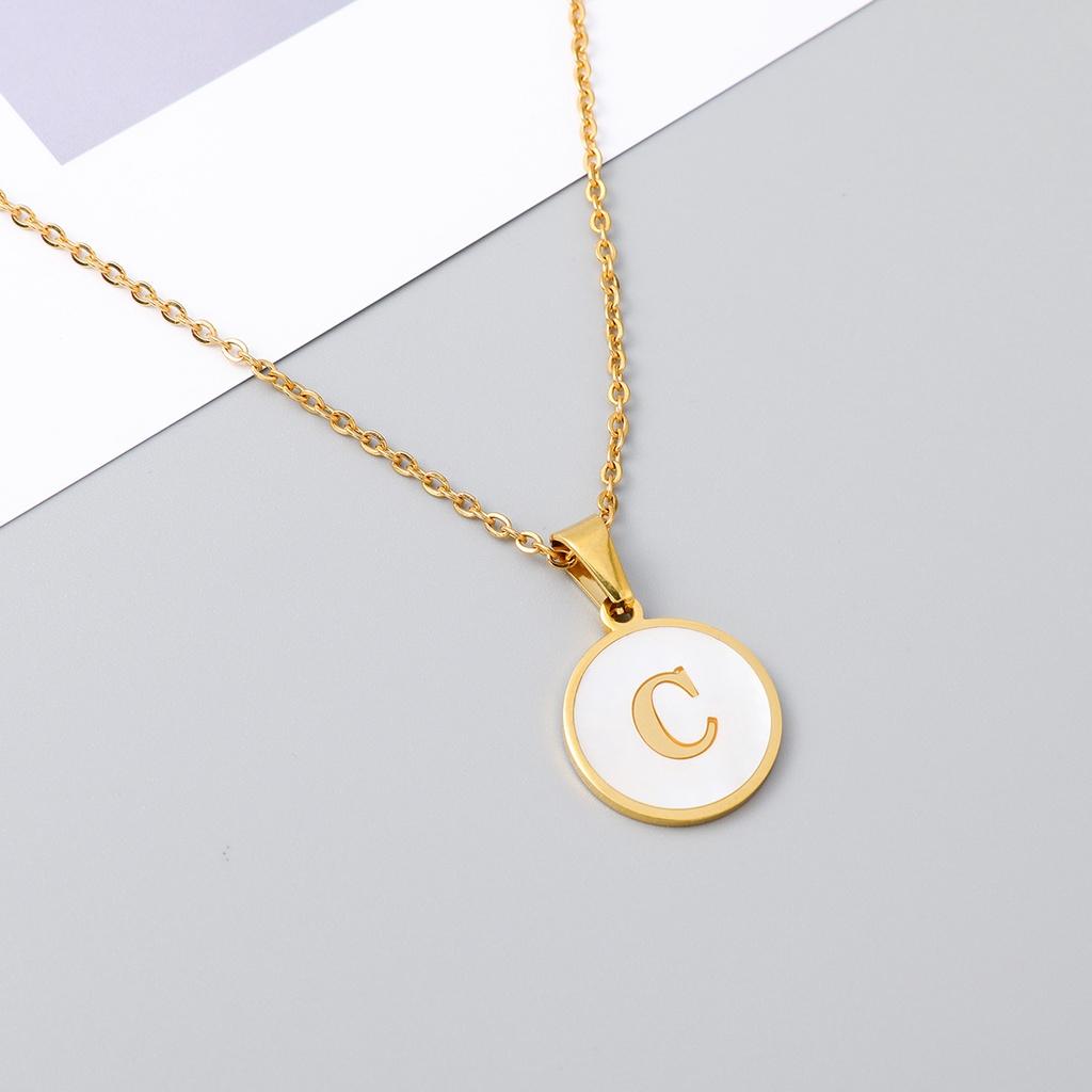 Stylish Stainless Steel Shell Letter Necklace For Women Round Titanium Steel Pendant Necklace With English Alphabet Letters