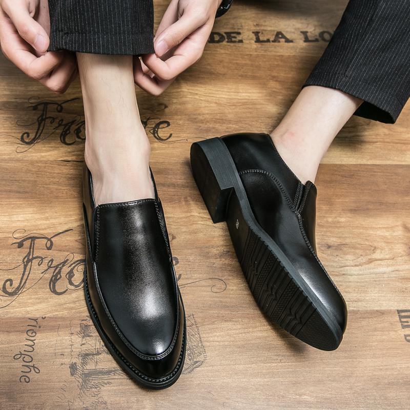 Men's Brown Leather Slip-on Pointed Toe Shoes - Business Formal, British Style, Large Sizes 45-46.