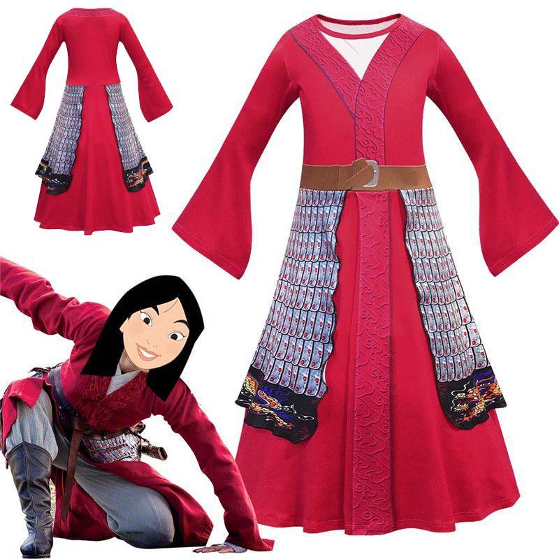 Atemberaubendes Hua Mulan Rotes Prinzessinnen-Kostüm für Kinder Halloween-Party-Outfit