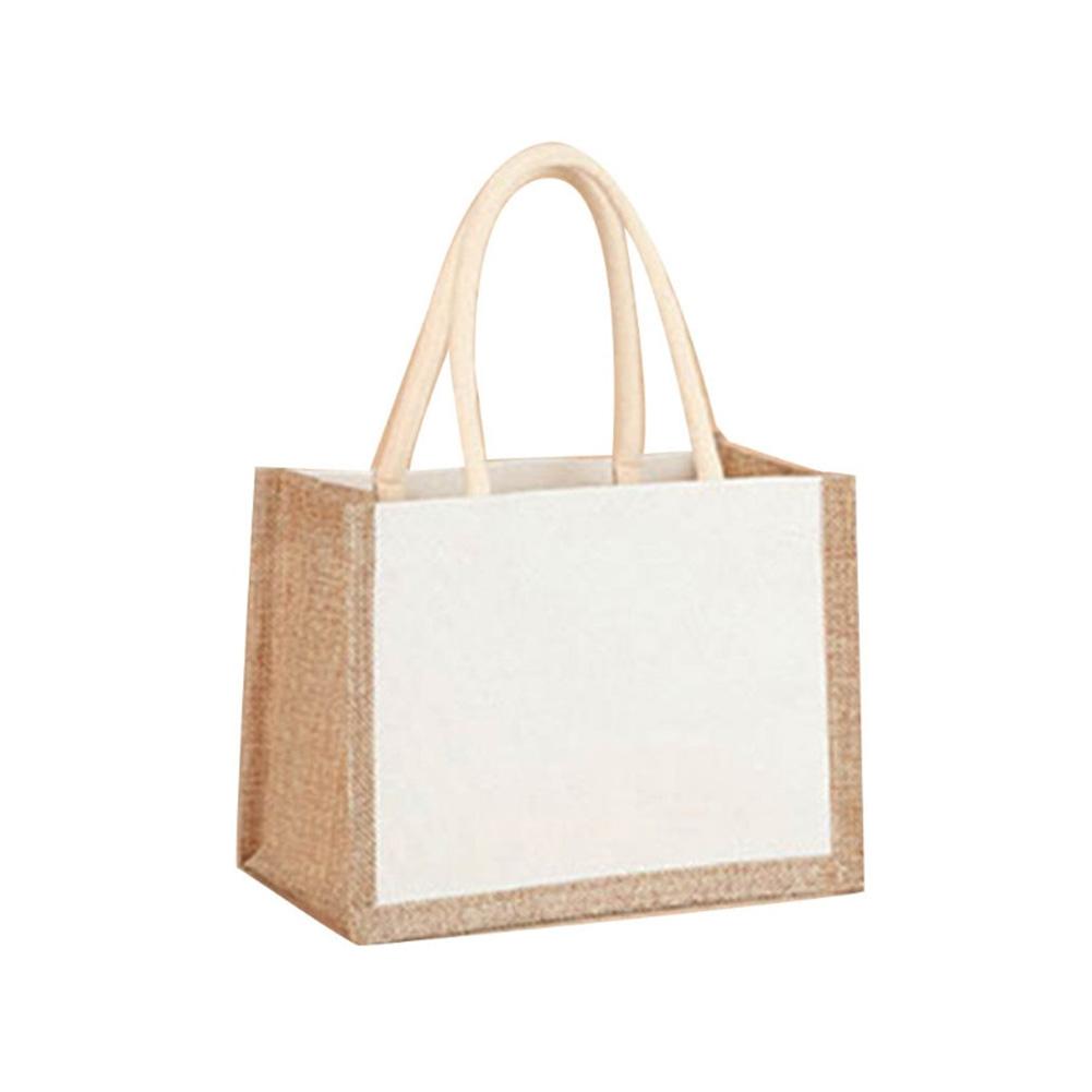 Canvas Linen Tote Bag Eco-friendly Double-Dided Blank Shopping Handbags Large Reusable Grocery Water Resistant DIY Container