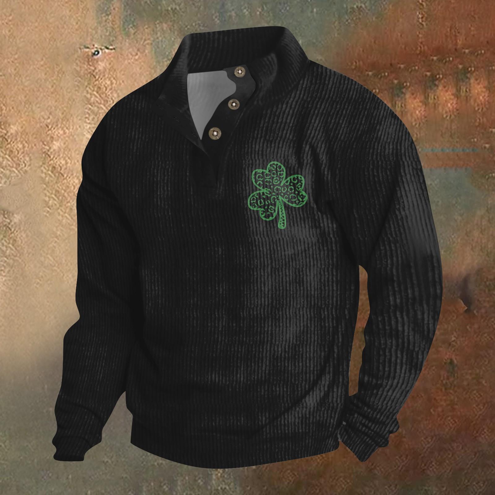 

Трикотажный принт на 3 пуговицах - вельветовый мужской свитшот со стоячим воротником и карманом, повседневный свитшот на пуговицах для активного отдыха L армия зеленый