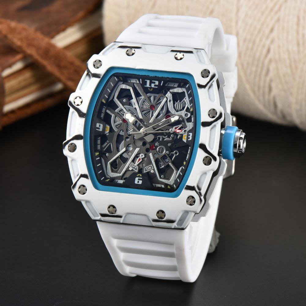 Vibrant Wine Barrel Shape Quartz Watch with Carbon Fiber Hollow Design for Men