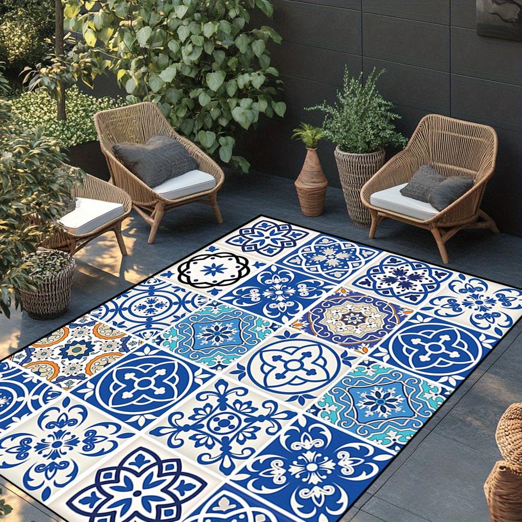 Vintage Mandala Style Area Mat - Easy Clean, Non-Slip, Large Size Indoor/Outdoor Mat for Patio, Garden, Courtyard, Bed