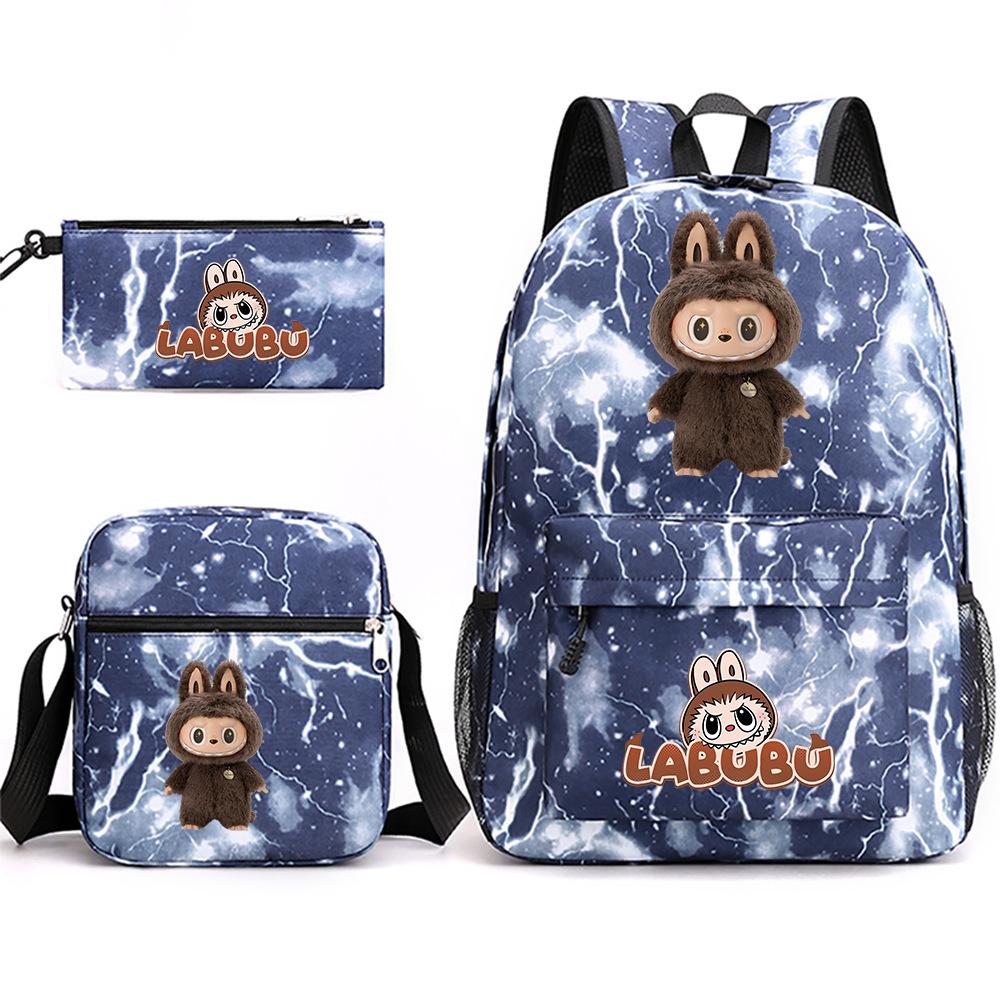 Labubu Peripheral Printing Student School Bag Backpack Shoulder Pencil Bag 3-piece Set