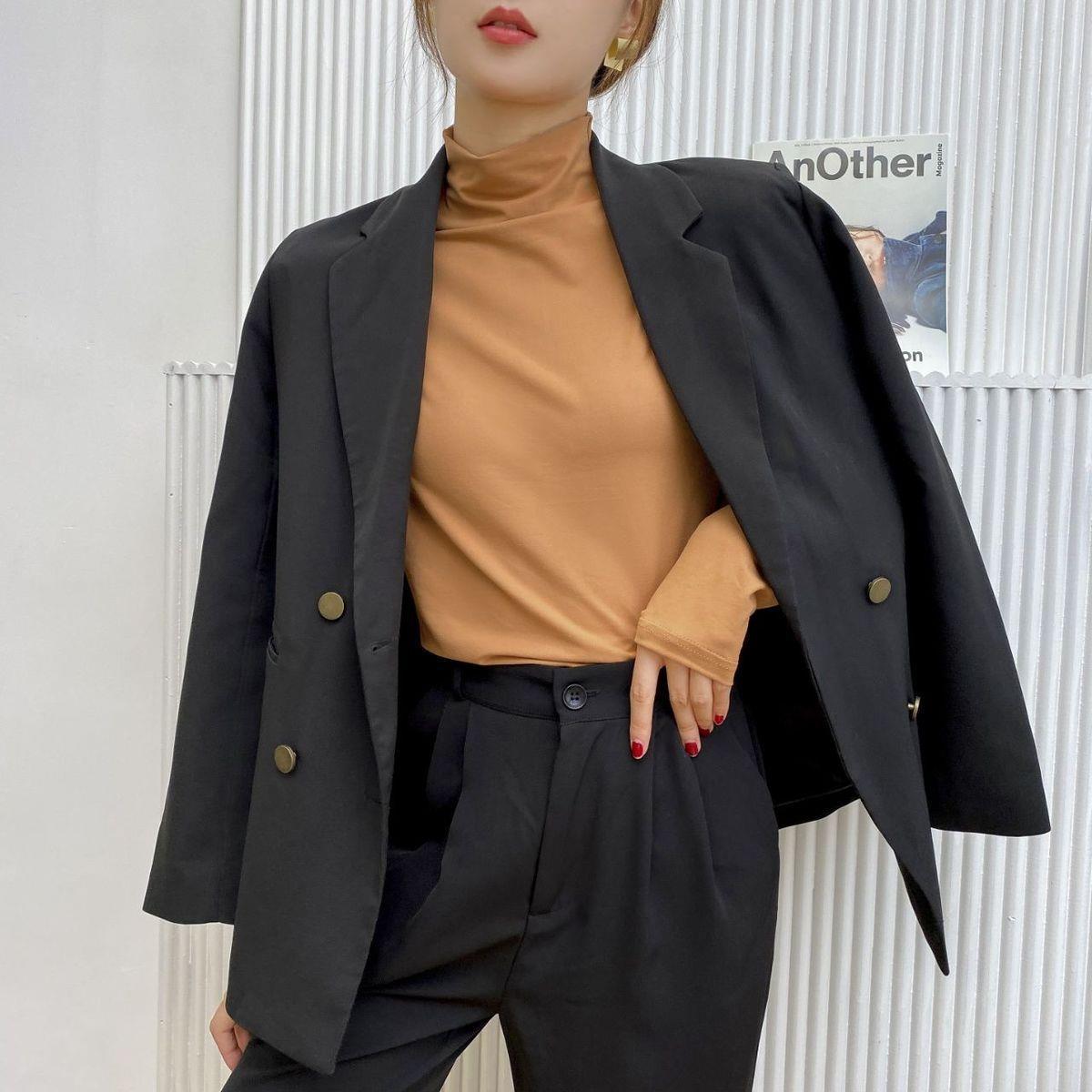 

Женский облегающий флисовый свитер: Полуводолазка, длинные рукава, воротник-стойка, коллекция осень/зима 2025 года. One Size