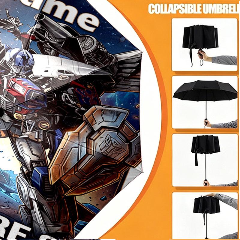 Custom Name Personalized Transformers Print Umbrella, Auto Open Close, 8‑Rib Sturdy Frame, Commute Camping Hiking Use, Birthday Gift